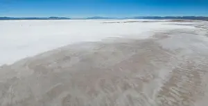 Crystallization Prints: Aerial view of the huge salt flats Salinas Grandes de Jujuy in northern Argentina while traveling South America