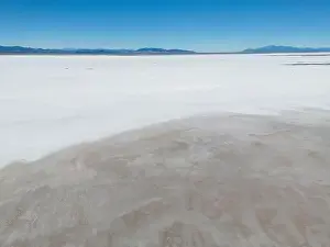Crystallization Prints: Aerial view of the huge salt flats Salinas Grandes de Jujuy in northern Argentina while traveling South America