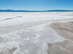 Crystallization Prints: Aerial view of the huge salt flats Salinas Grandes de Jujuy in northern Argentina while traveling South America