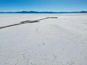 Vastness Prints: Aerial view of the huge salt flats Salinas Grandes de Jujuy in northern Argentina while traveling South America