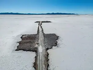 Crystallization Prints: Aerial view of the huge salt flats Salinas Grandes de Jujuy in northern Argentina while traveling South America