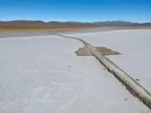 Crystallization Prints: Aerial view of the huge salt flats Salinas Grandes de Jujuy in northern Argentina while traveling South America