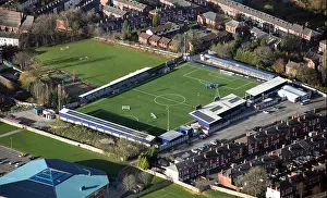 Autumn Colors Prints: aerial view of Hyde United Football Club, Ewen Fields Stadium, Cheshire, UK