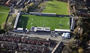 Autumn Colors Prints: aerial view of Hyde United Football Club, Ewen Fields Stadium, Cheshire, UK