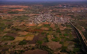 Hyderabad Prints: Aerial view of Hyderabad city from airplane