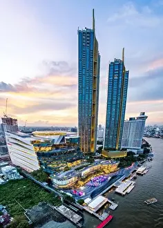 Department Capital Prints: Aerial view of Icon Siam water front building in downtown Bangkok, Thailand