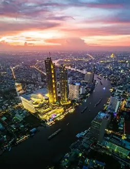 Department Capital Prints: Aerial view of Icon Siam water front building in downtown Bangkok, Thailand