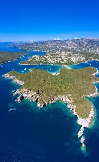 Bella Prints: Aerial view of iconic paradise sandy beaches with turquoise sea in complex islands of Agios Nikolaos