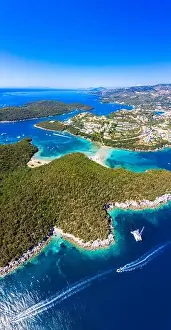 Bella Prints: Aerial view of iconic paradise sandy beaches with turquoise sea in complex islands of Agios Nikolaos