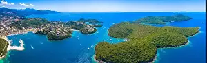 Bella Prints: Aerial view of iconic paradise sandy beaches with turquoise sea in complex islands of Agios Nikolaos
