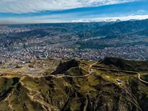 High Lying Prints: Aerial view from the impressive landmark Muela del Diablo down into the valley with the highest capital