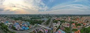 Interchange Prints: Aerial view of infinity sign traffic junction cross Jakarta a city of collaboartion road with car transport
