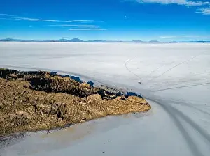 Salt Crystals Prints: Aerial view of Isla Incahuasi, an island in the middle of the biggest salt lake in the world