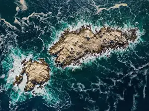 Aerial view of Isla Pan de Azúcar in the National Park Pan de Azúcar at the coast of the Atacama desert in Chile
