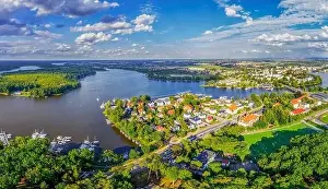 Aerial view of the Jeziorak lake and the city of Iława