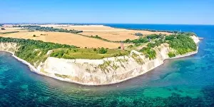 Chalk Cliffs Prints: Aerial view of Kap Arkona on Rügen island at the Baltic Sea panorama with lighthouse and chalk cliffs travel in Germany