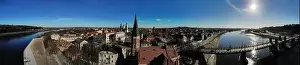 Lithuanian Prints: Aerial view of Kaunas downtown and Vytautas the Great church in Lithuania