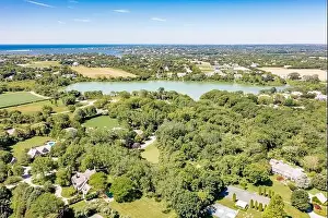 Long Island Prints: aerial view of kellis pond, calf creek and vicinity in Bridgehampton, NY