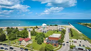 Lakeshore Prints: Aerial View of Kenosha Lighthouse Water Tower and Lake Michigan