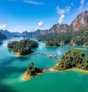 Surat Thani Prints: Aerial view of Khao Sok national park Cheow Lan Dam lake in Surat Thani, Thailand