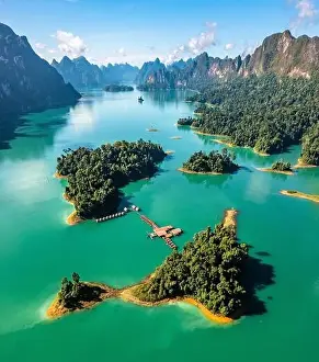 Surat Thani Prints: Aerial view of Khao Sok national park Cheow Lan Dam lake in Surat Thani, Thailand