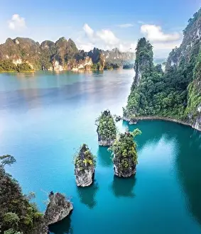 Surat Thani Prints: Aerial view of Khao Sok national park Cheow Lan Dam lake in Surat Thani, Thailand