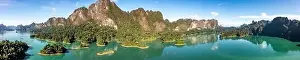 Aerial view of Khao Sok national park Cheow Lan Dam lake in Surat Thani, Thailand