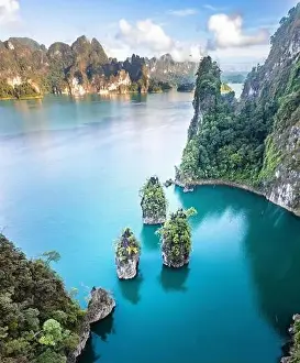 Surat Thani Prints: Aerial view of Khao Sok national park Cheow Lan Dam lake in Surat Thani, Thailand