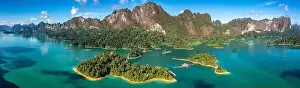 Surat Thani Prints: Aerial view of Khao Sok national park Cheow Lan Dam lake in Surat Thani, Thailand