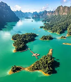 Surat Thani Prints: Aerial view of Khao Sok national park Cheow Lan Dam lake in Surat Thani, Thailand