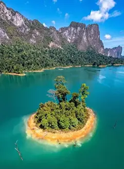 Surat Thani Prints: Aerial view of Khao Sok national park Cheow Lan Dam lake in Surat Thani, Thailand
