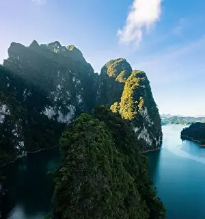 Surat Thani Prints: Aerial view of Khao Sok national park Cheow Lan Dam lake in Surat Thani, Thailand