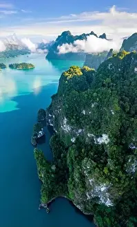 Surat Thani Prints: Aerial view of Khao Sok national park Cheow Lan Dam lake in Surat Thani, Thailand