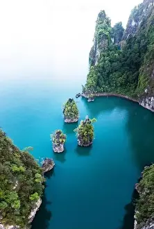 Surat Thani Prints: Aerial view of Khao Sok national park Cheow Lan Dam lake in Surat Thani, Thailand