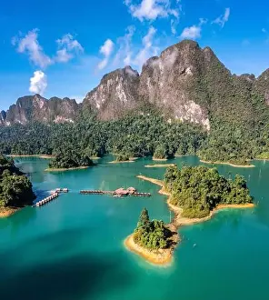 Surat Thani Prints: Aerial view of Khao Sok national park Cheow Lan Dam lake in Surat Thani, Thailand