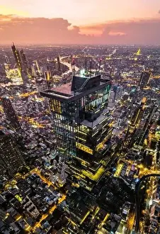 Silom Prints: Aerial view of King Power Mahanakhon tower in Sathorn Silom central business district of Bangkok