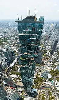 Silom Prints: Aerial view of King Power Mahanakhon tower in Sathorn Silom central business district of Bangkok