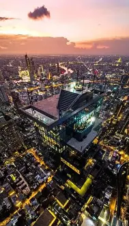 Silom Prints: Aerial view of King Power Mahanakhon tower in Sathorn Silom central business district of Bangkok