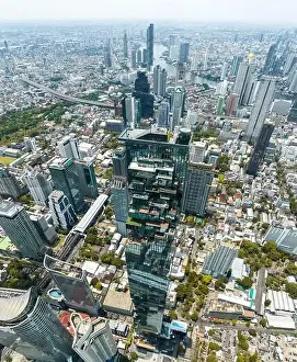 Silom Prints: Aerial view of King Power Mahanakhon tower in Sathorn Silom central business district of Bangkok