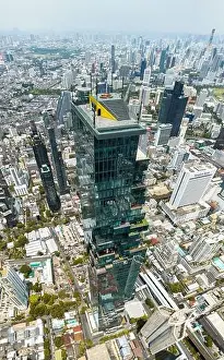 Silom Prints: Aerial view of King Power Mahanakhon tower in Sathorn Silom central business district of Bangkok