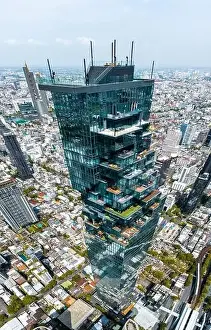 Silom Prints: Aerial view of King Power Mahanakhon tower in Sathorn Silom central business district of Bangkok