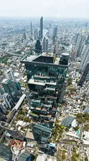 Silom Prints: Aerial view of King Power Mahanakhon tower in Sathorn Silom central business district of Bangkok