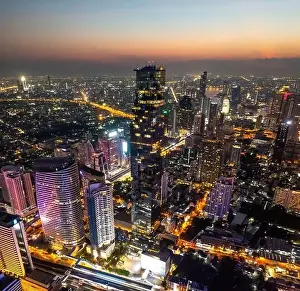 Silom Prints: Aerial view of King Power Mahanakhon tower in Sathorn Silom central business district of Bangkok