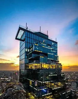 Silom Prints: Aerial view of King Power Mahanakhon tower in Sathorn Silom central business district of Bangkok