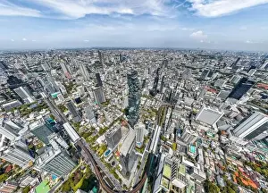 Aerial view of King Power Mahanakhon tower in Sathorn Silom central business district of Bangkok, Thailand