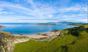 Dumfries And Galloway Prints: Aerial view of Knockbrex beach, near Borgue, Dumfries & Galloway, Scotland