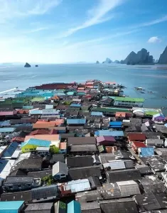 Phang Nga Bay Prints: Aerial view of Ko Panyi or Koh Panyee muslim fishing village in Phang Nga Province