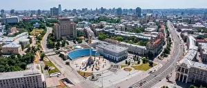 Park River Prints: Aerial view of the Kyiv city. Beautiful streets near the city center
