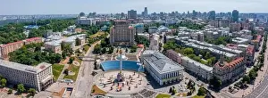 Park River Prints: Aerial view of the Kyiv city. Beautiful streets near the city center
