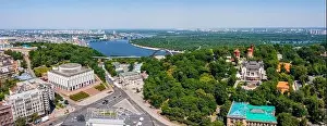 Aerial view of the Kyiv city. Beautiful streets near the city center